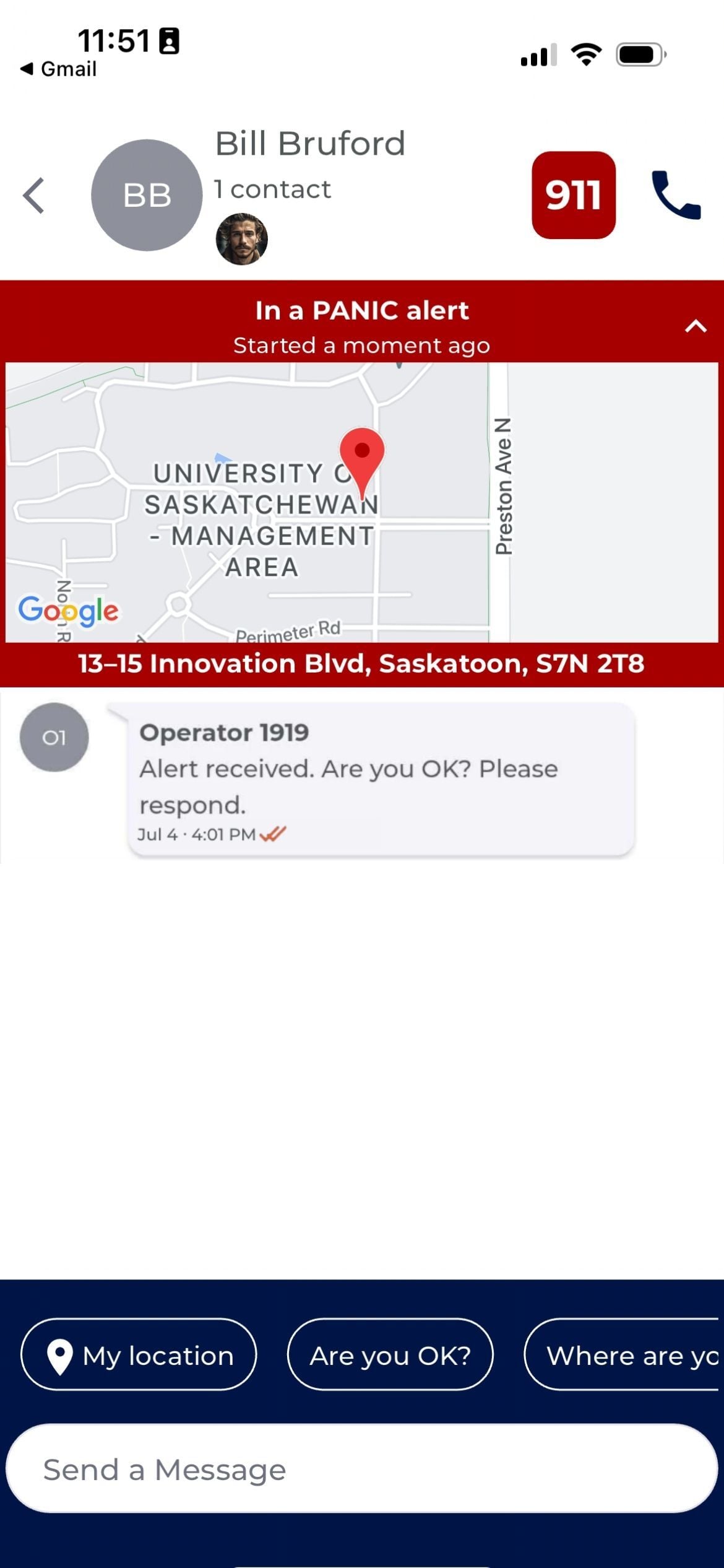 Alert feed with the monitoring operator's first message