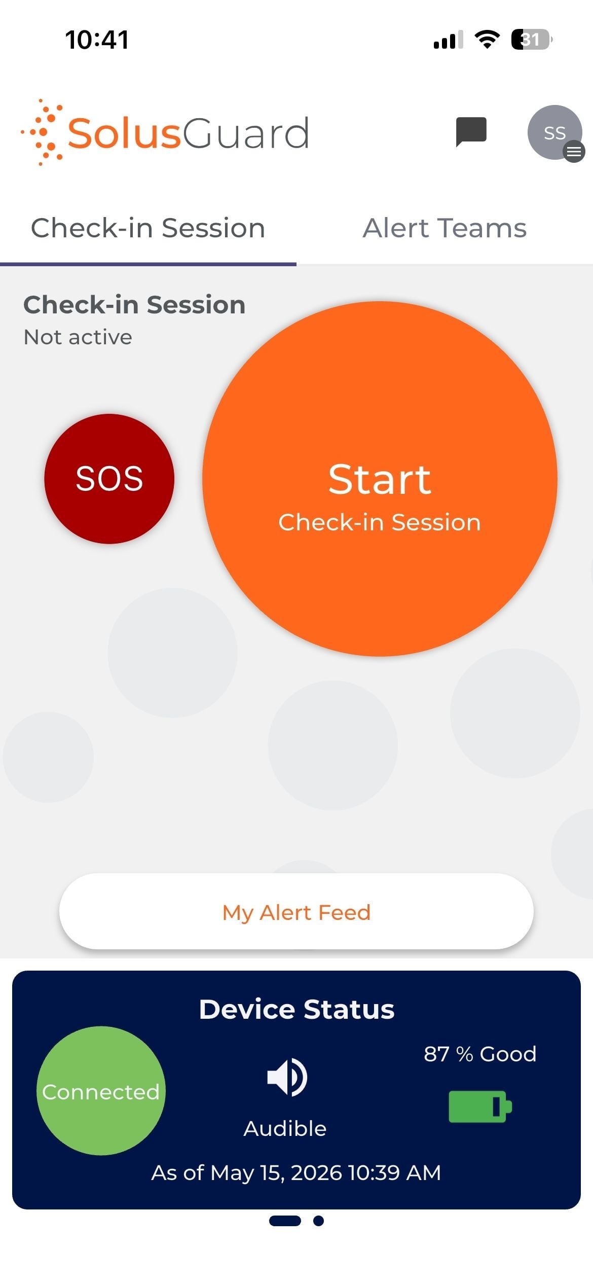 App home screen, check-in not active